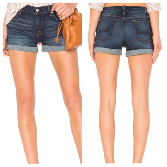 7 For All Mankind Pants - 7 For All Mankind Roll Hem Jeans Shorts Women's 26 Denim Blue